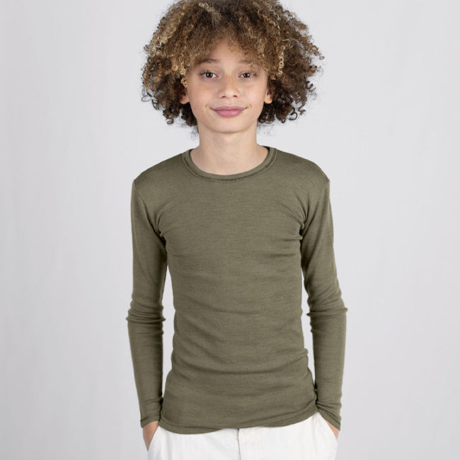 ENGEL wol zijde longsleeve voor kind EFFEN biologische wol OLIJF