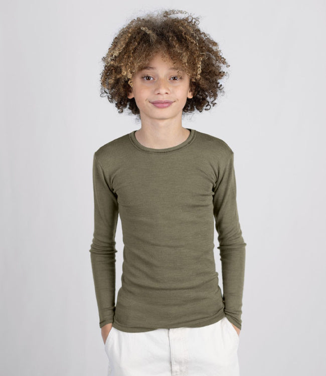 ENGEL wol zijde longsleeve voor kind EFFEN biologische wol OLIJF