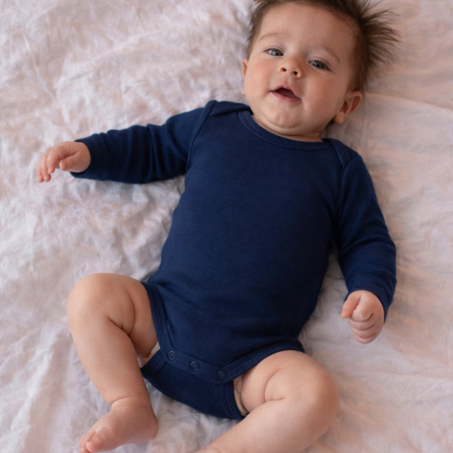 ENGEL baby romper wol zijde met LANGE MOUW effen MARINE