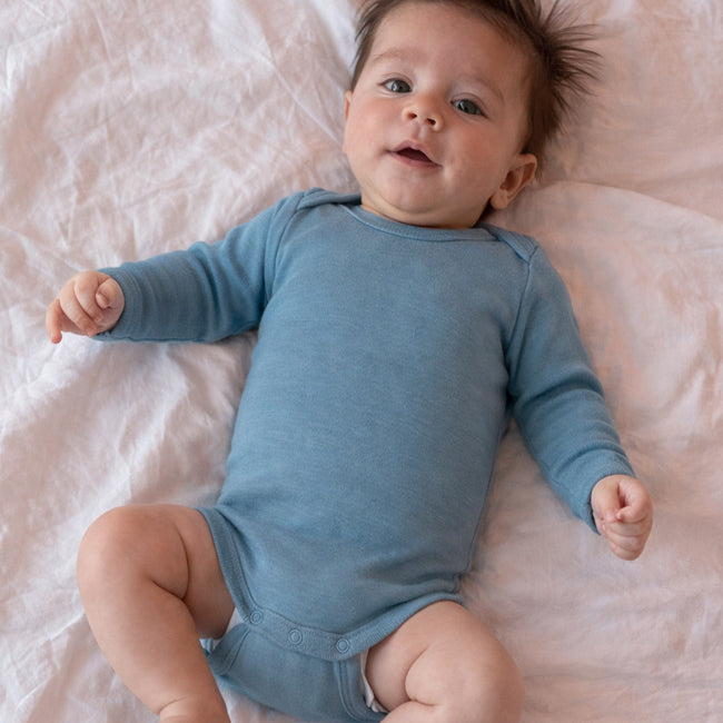 ENGEL baby romper wol zijde LANGE MOUW effen IJSBLAUW