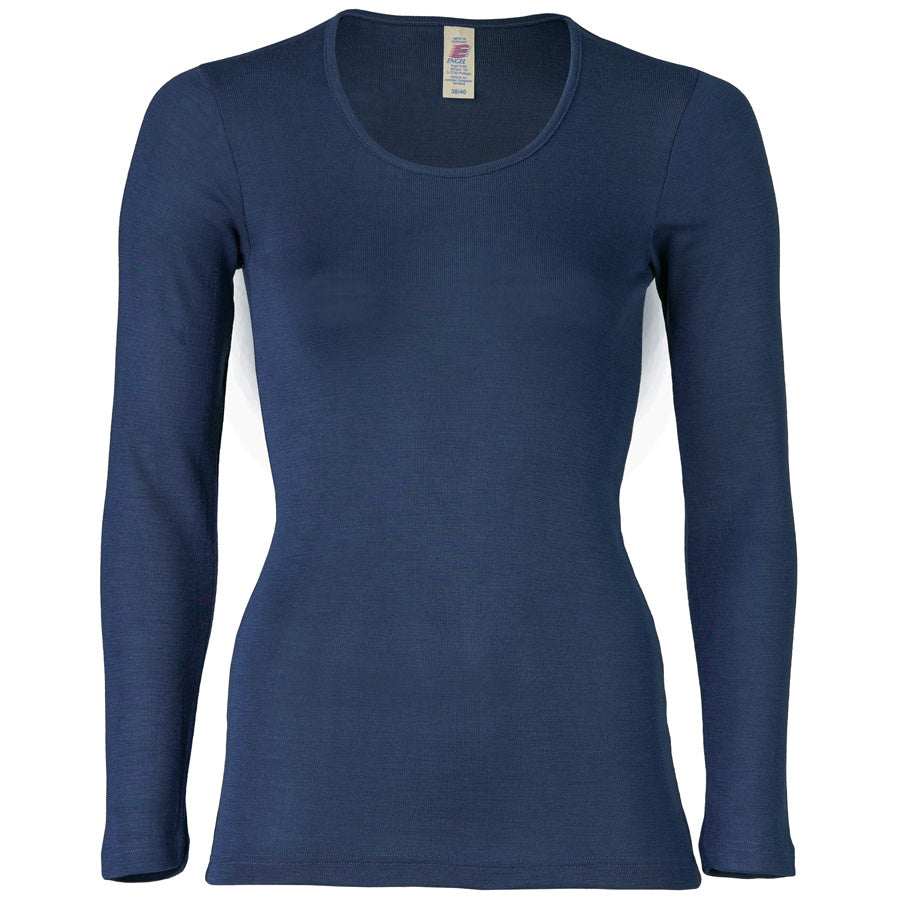 ENGEL Wol zijde longsleeve dames NAVY wollen ondergoed