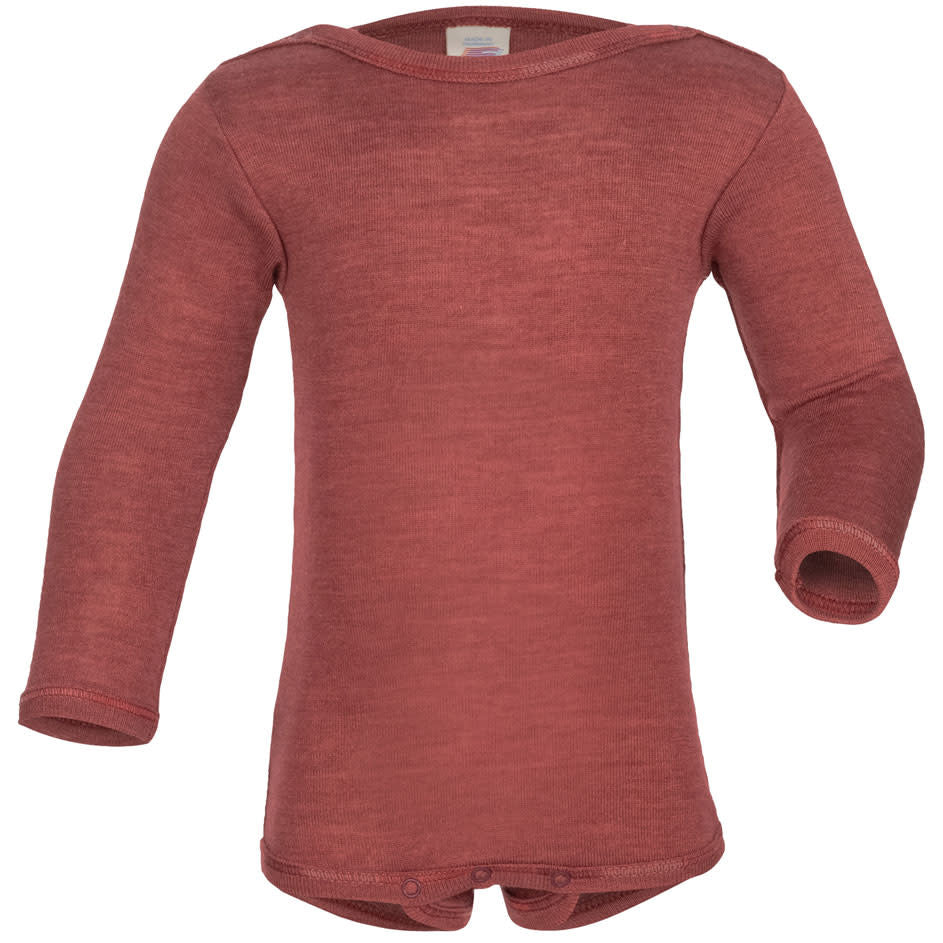 ENGEL baby romper wol zijde met LANGE MOUW effen KOPER