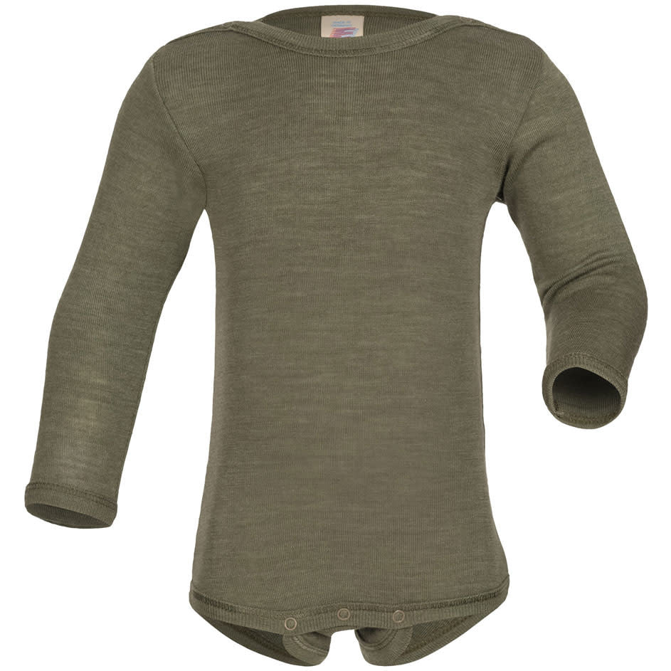 ENGEL baby romper wol zijde met LANGE MOUW effen OLIJF