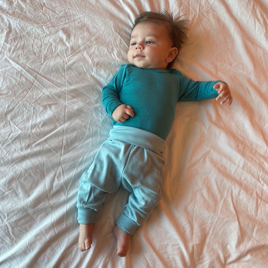 ENGEL baby romper wol zijde met LANGE MOUW effen IJSVOGEL