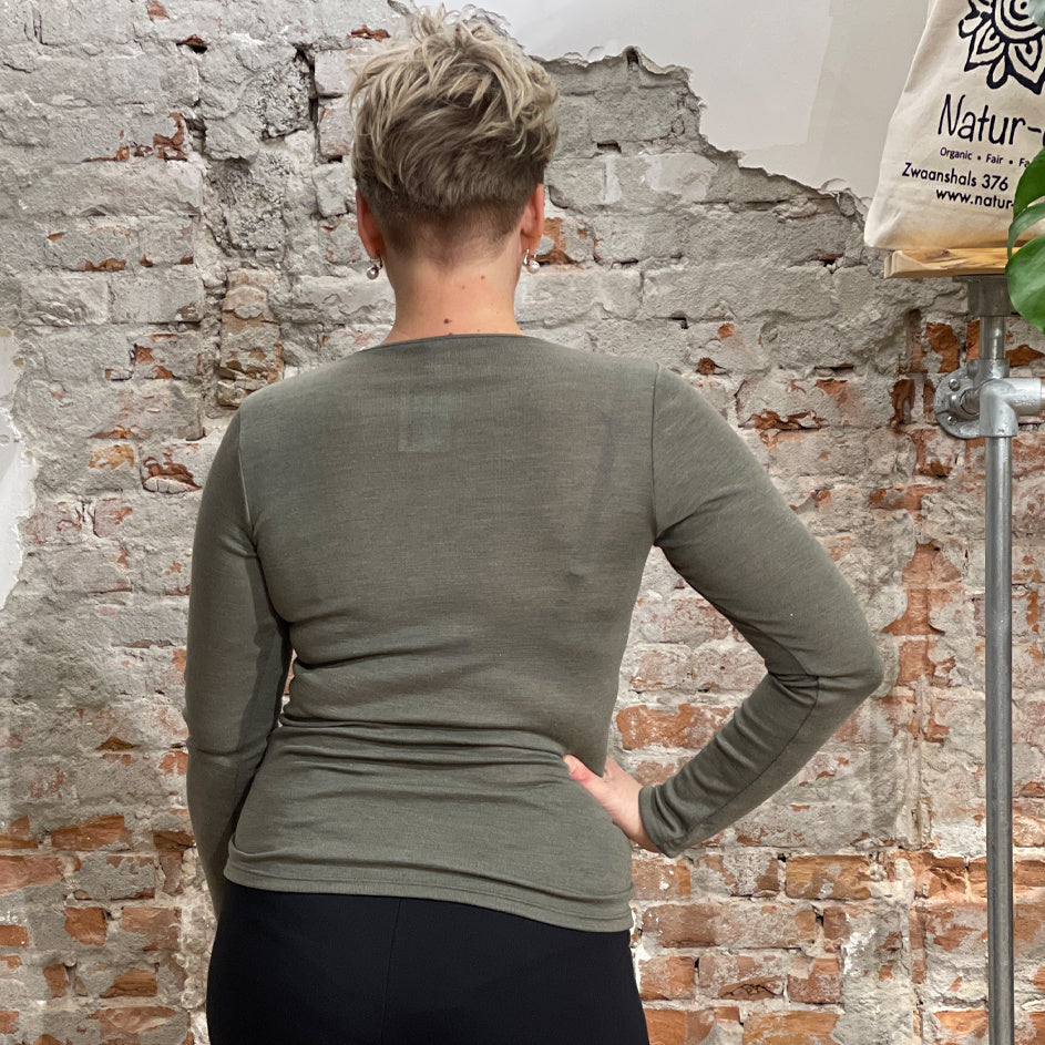 ENGEL Wol zijde longsleeve dames wollen ondergoed OLIJF
