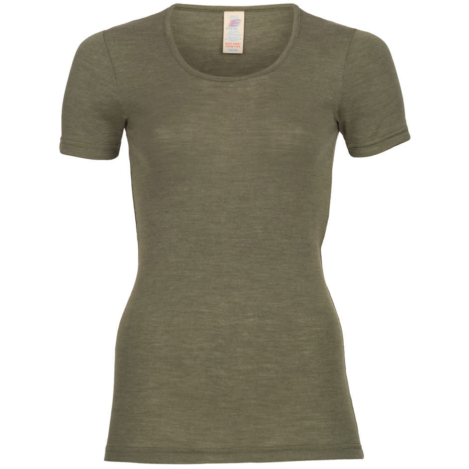 ENGEL Wol zijde shirt korte mouw dames OLIJF