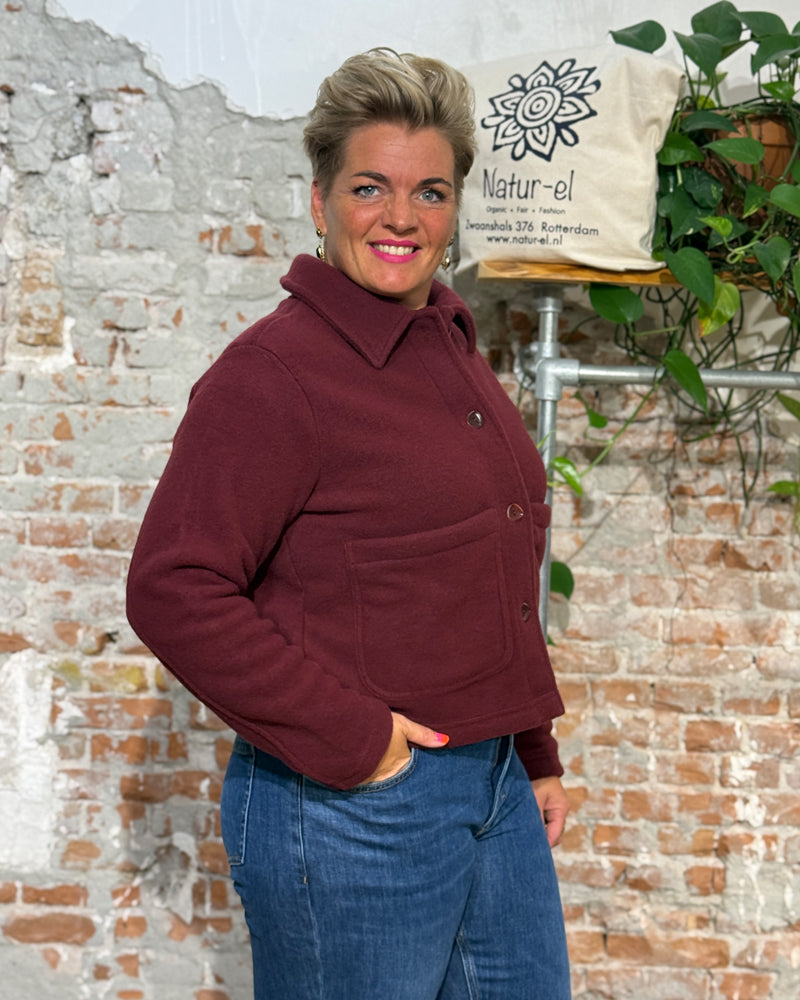 ENGEL korte wollen jas dames wolfleece BOMBERJACK BORDEAUX