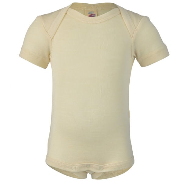 ENGEL wol zijde BABY romper KORTE MOUW effen NATUREL