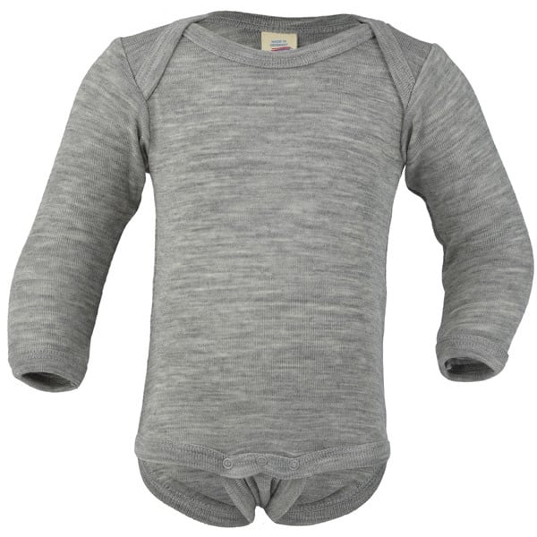 ENGEL baby romper wol zijde met LANGE MOUW effen GRIJS