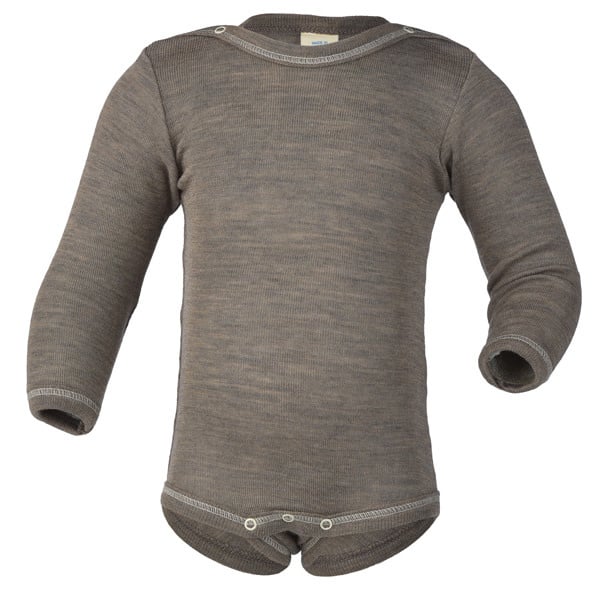 ENGEL baby romper wol zijde met LANGE MOUW effen WALNOOT