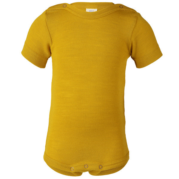 ENGEL wol zijde BABY romper KORTE MOUW effen SAFFRAAN