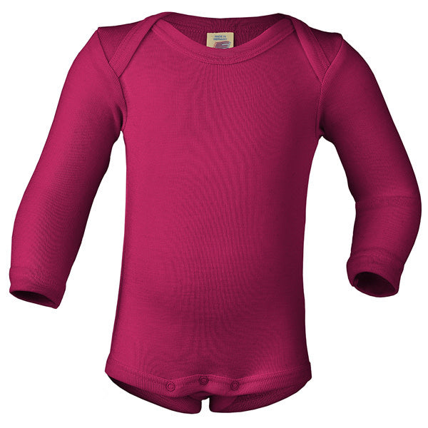 ENGEL baby romper wol zijde met LANGE MOUW effen FRAMBOOS