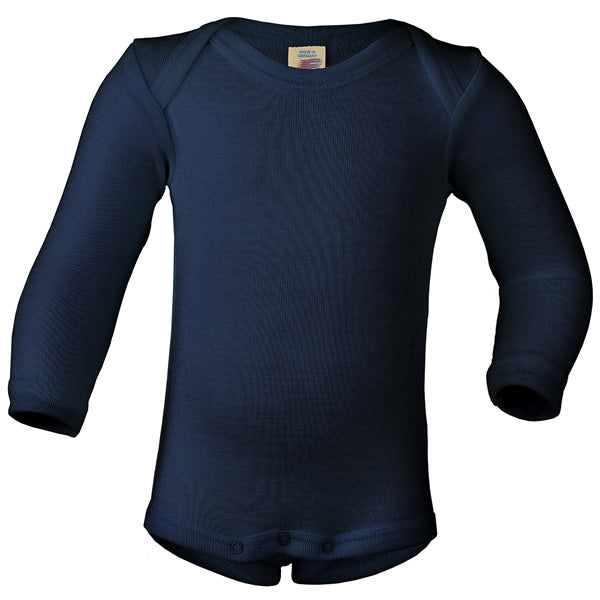 ENGEL baby romper wol zijde met LANGE MOUW effen MARINE