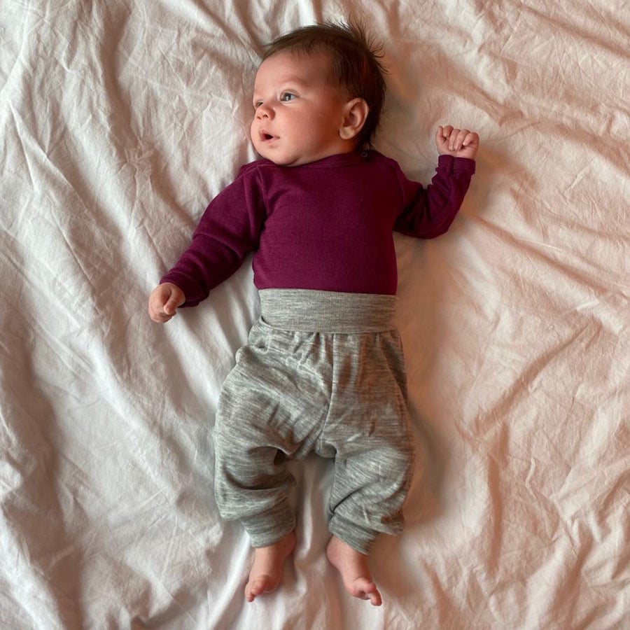 ENGEL baby romper wol zijde met LANGE MOUW effen ORCHIDEE