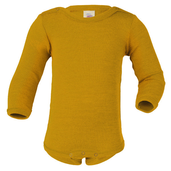ENGEL baby romper wol zijde met LANGE MOUW effen SAFFRAAN