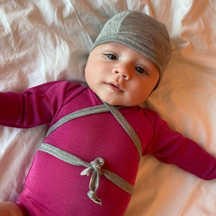 ENGEL baby romper wol zijde met LANGE MOUW effen FRAMBOOS