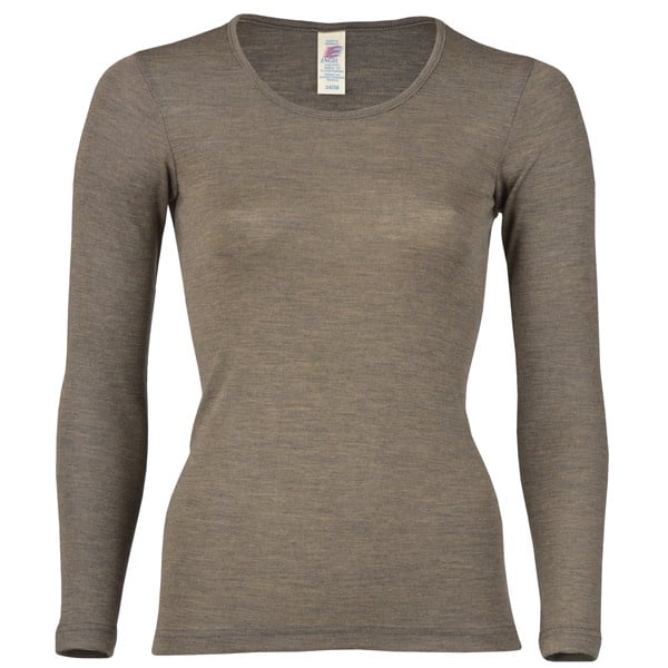 Engel Natur Wol zijde longsleeve dames WALNOOT wollen ondergoed