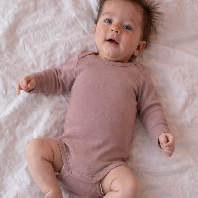 ENGEL baby romper wol zijde LANGE MOUW effen DUSTY ROSE