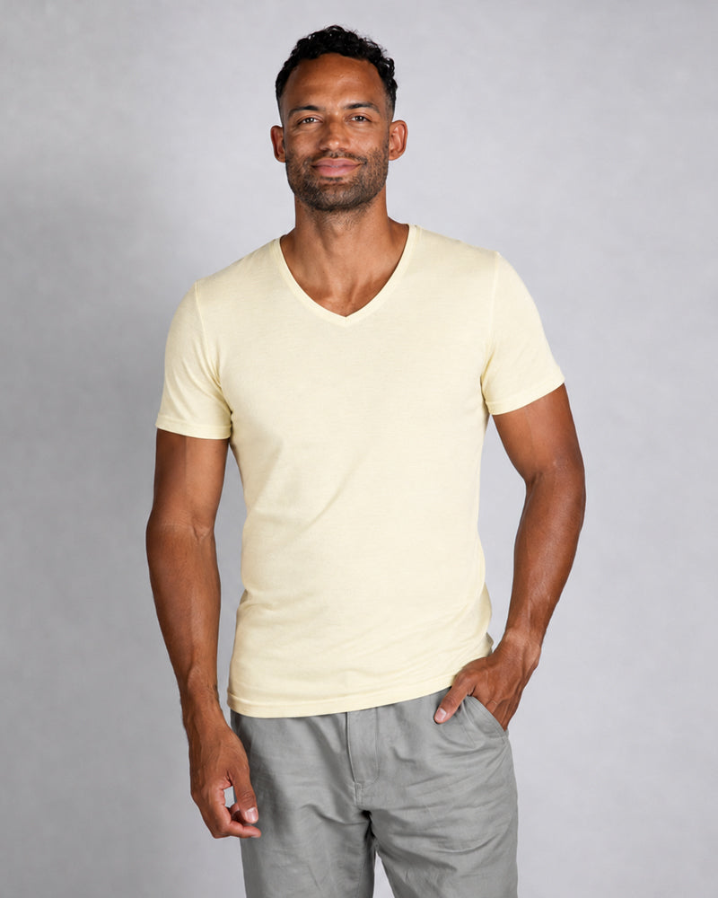 ENGEL wol zijde heren V-HALS shirt met korte mouw NATUREL