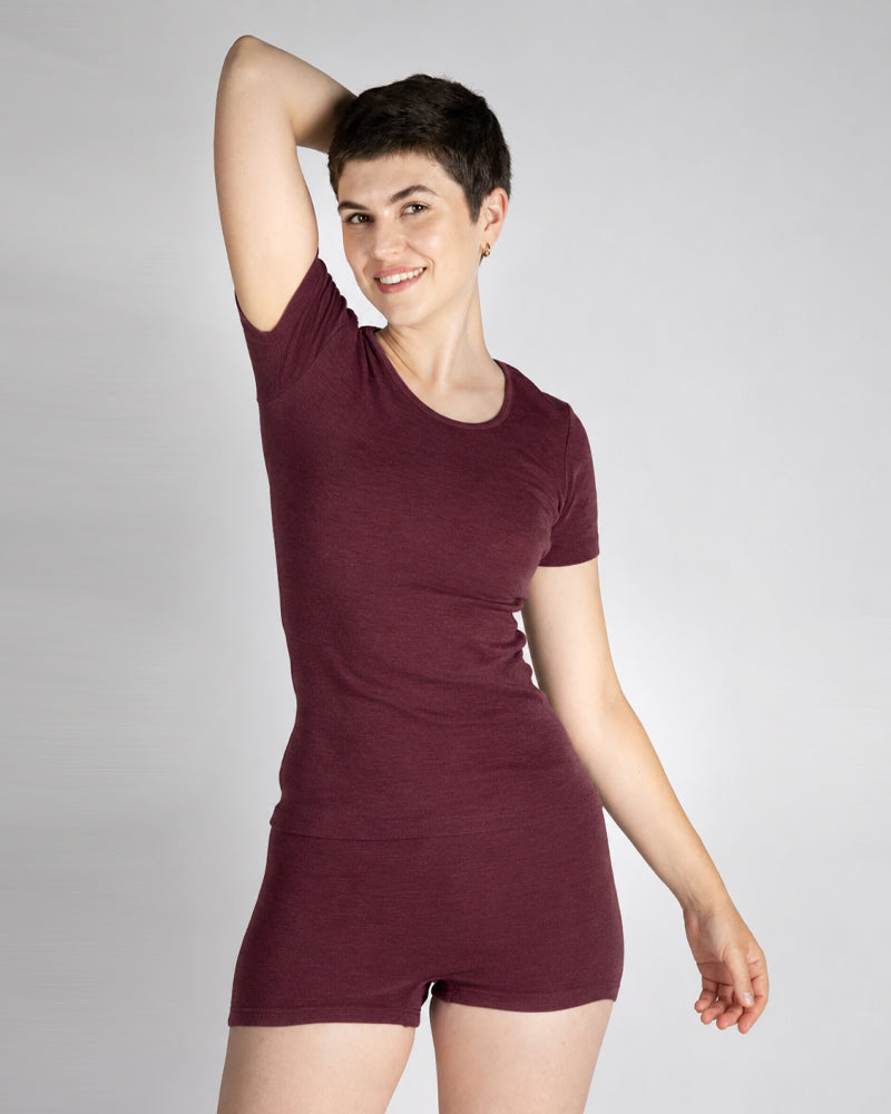 ENGEL Wol zijde shirt korte mouw dames BORDEAUX