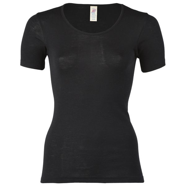 ENGEL Wol zijde dames shirt met korte mouw ZWART wollen ondergoed