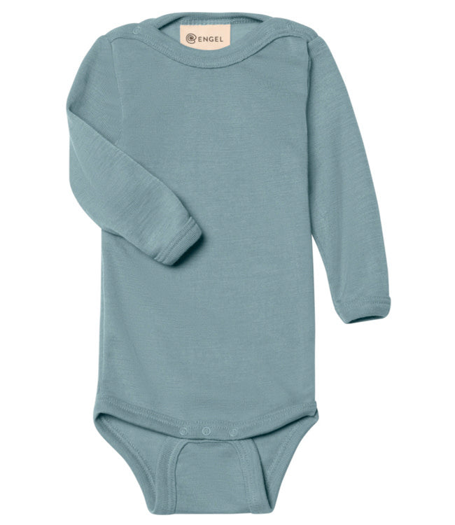 ENGEL baby romper wol zijde LANGE MOUW effen IJSBLAUW