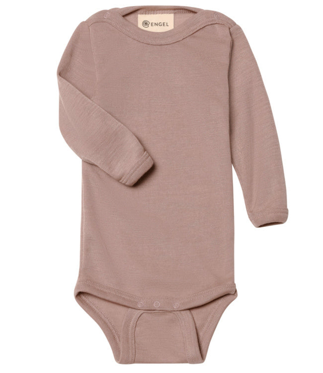ENGEL baby romper wol zijde LANGE MOUW effen DUSTY ROSE