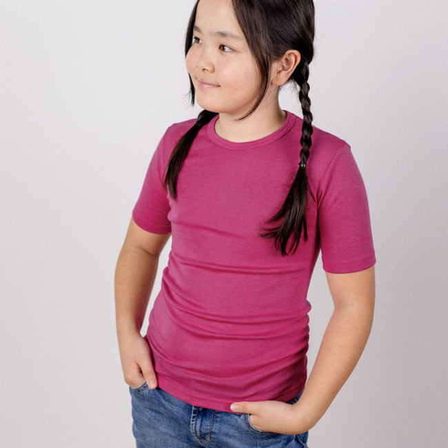 ENGEL shirt korte mouw wol zijde kind FRAMBOOS effen