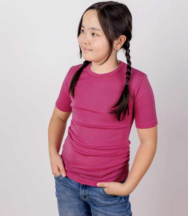 ENGEL shirt korte mouw wol zijde kind FRAMBOOS effen