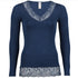 ENGEL Wol zijde dames longsleeve MET KANT v-hals NAVY