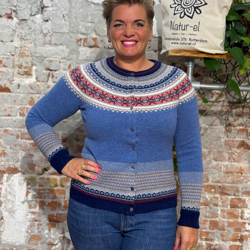 ERIBÉ merino wollen vest ALPINE BLUE MORNING met angora