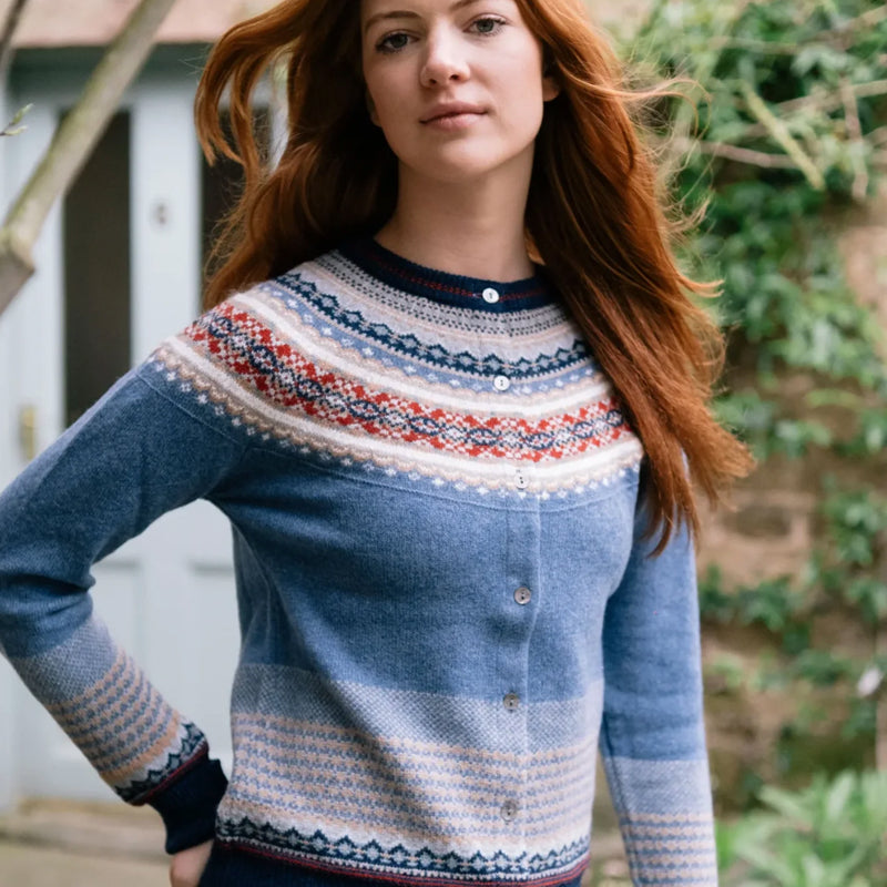 ERIBÉ merino wollen vest ALPINE BLUE MORNING met angora
