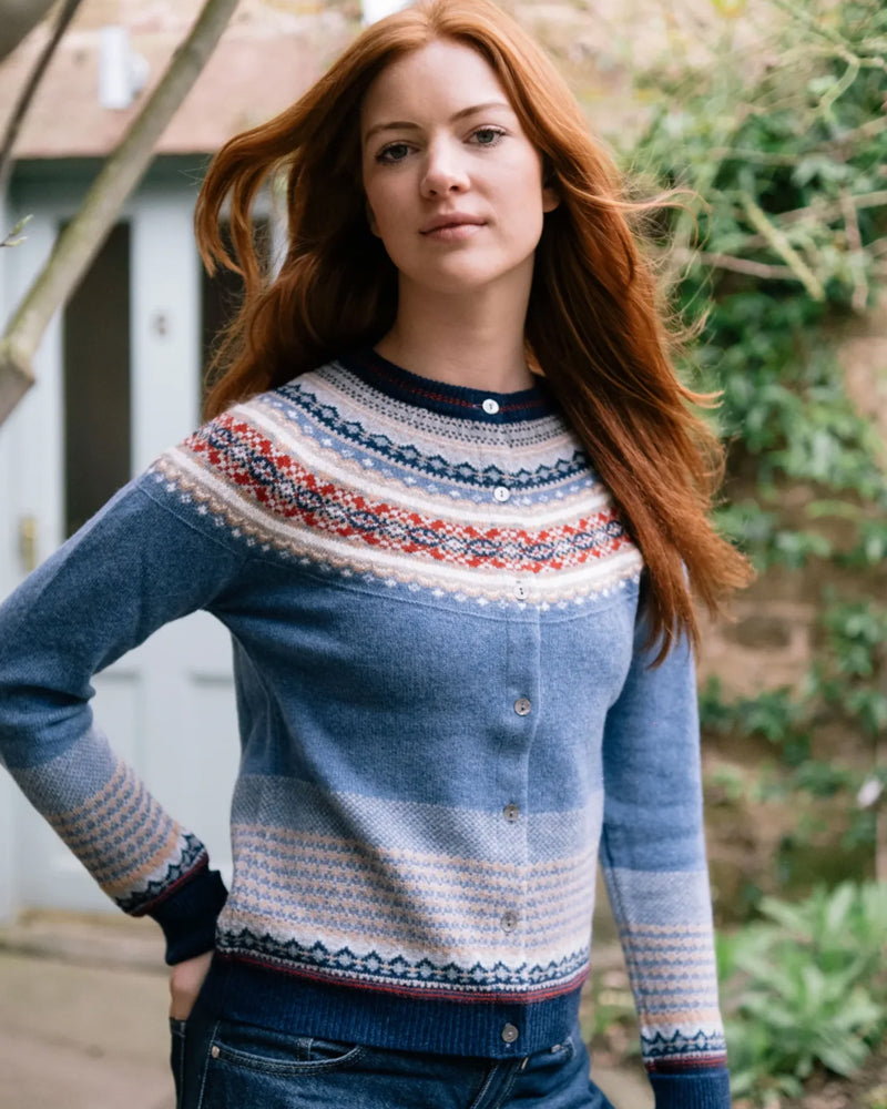 ERIBÉ merino wollen vest ALPINE BLUE MORNING met angora