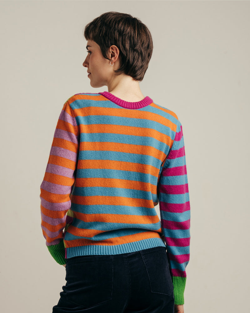 ERIBE gestreepte wollen trui STOBO CRACKIN reversible lamswol