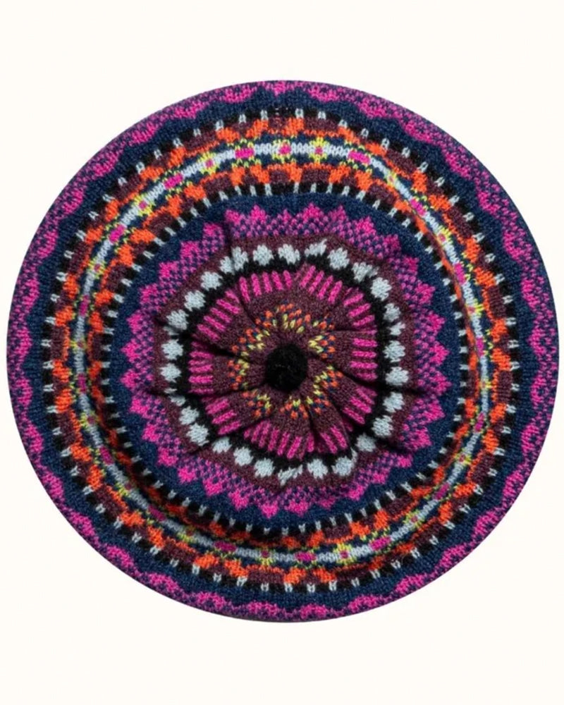 ERIBE Wollen BARET SALSA TANGO 100% merino Fairisle ALLOA