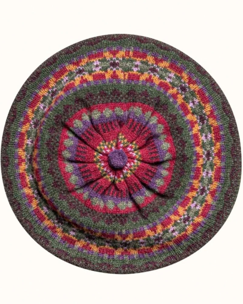 ERIBE Wollen BARET TYRIAN THISTLE 100% merino Fairisle ALLOA