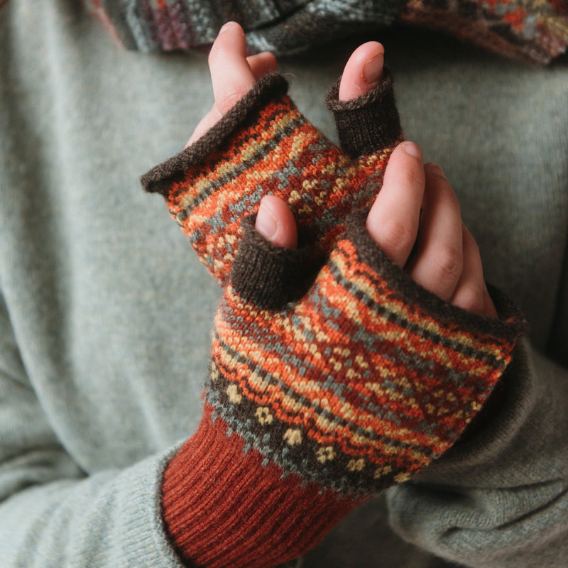 ERIBE Wollen POLSWARMERS 100% merino Fairisle ALLOA BRAEMAR OAKLEY