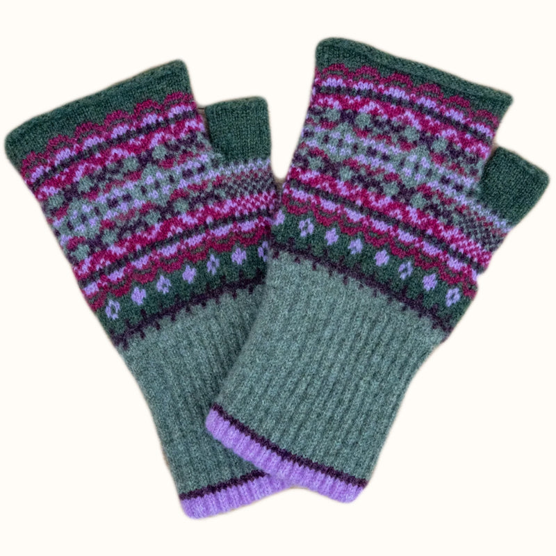 ERIBE Wollen POLSWARMERS 100% merino Fairisle ALLOA TYRIAN THISTLE