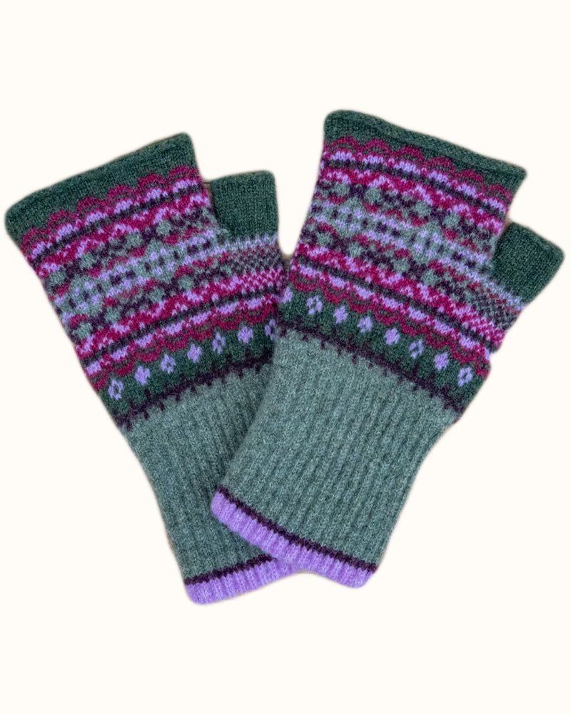ERIBE Wollen POLSWARMERS 100% merino Fairisle ALLOA TYRIAN THISTLE
