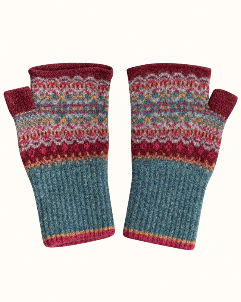 ERIBE Wollen POLSWARMERS 100% merino Fairisle ALLOA VELVET