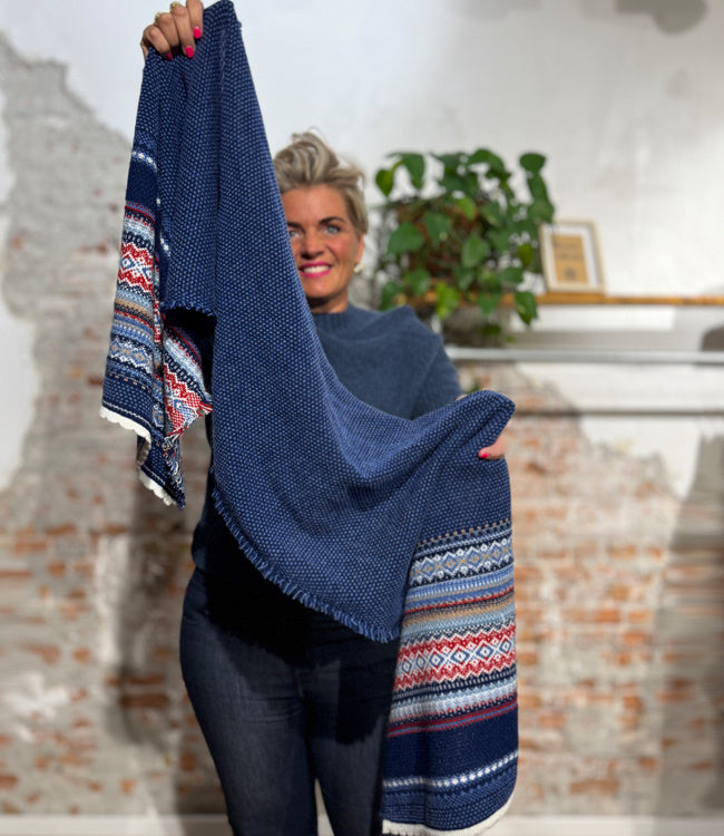ERIBE Wollen sjaal shawl 100% merino lamswol ALPINE BLUE MORNING