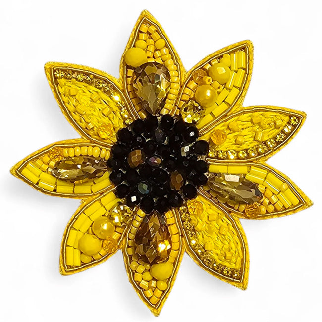 FAIRTRADE broche SUNFLOWER met pailetten en kralen