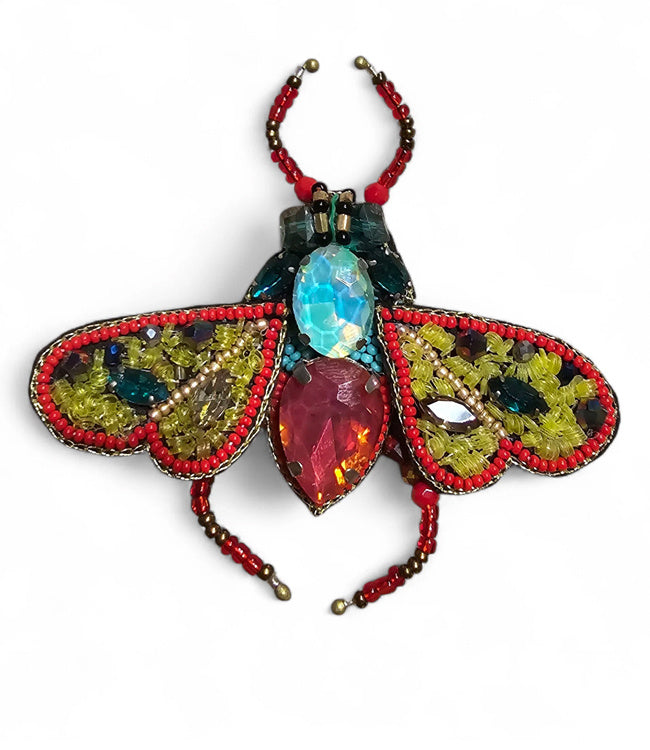 FAIRTRADE broche VUURVLIEG met pailetten en kralen