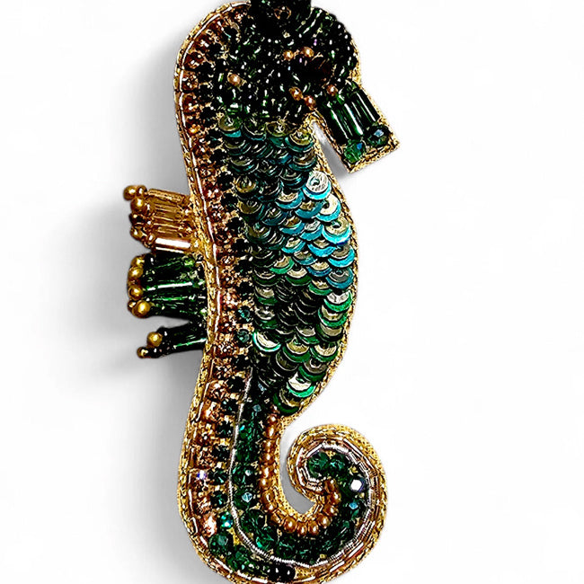 FAIRTRADE broche ZEEPAARDJE met pailetten en kralen