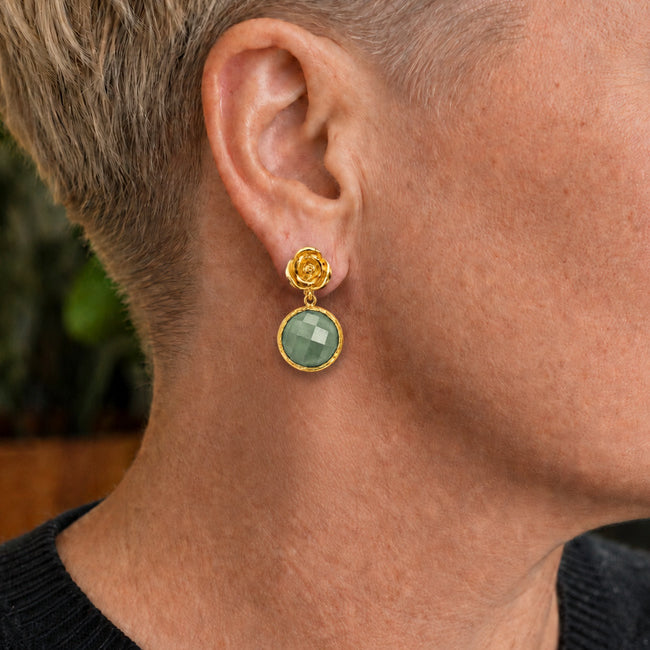 FAIRTRADE Oorbellen ROSES OLIVE van verguld messing