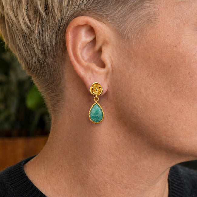 FAIRTRADE Oorbellen ROSES GREEN van verguld messing