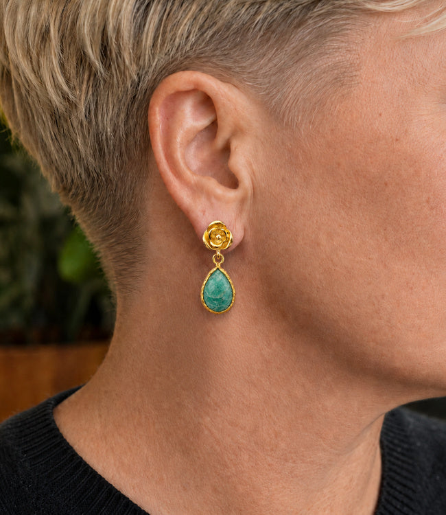 FAIRTRADE Oorbellen ROSES GREEN van verguld messing