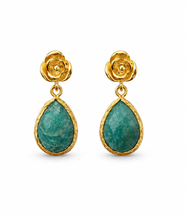 FAIRTRADE Oorbellen ROSES GREEN van verguld messing