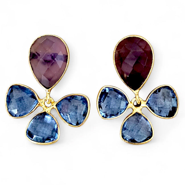 FAIRTRADE Oorbellen met cateye stenen SYBIL BLUE verguld