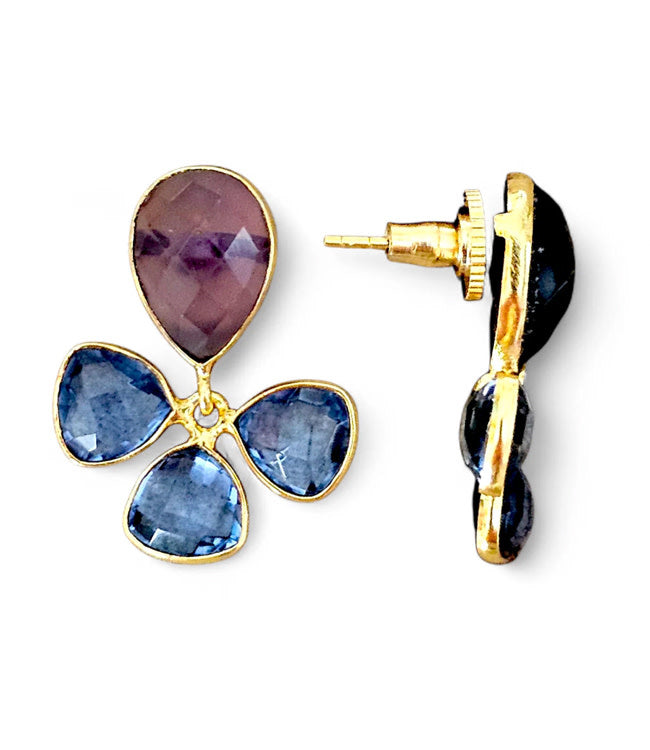 FAIRTRADE Oorbellen met cateye stenen SYBIL BLUE verguld